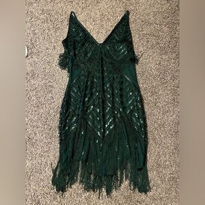 Green fringe flapper dress